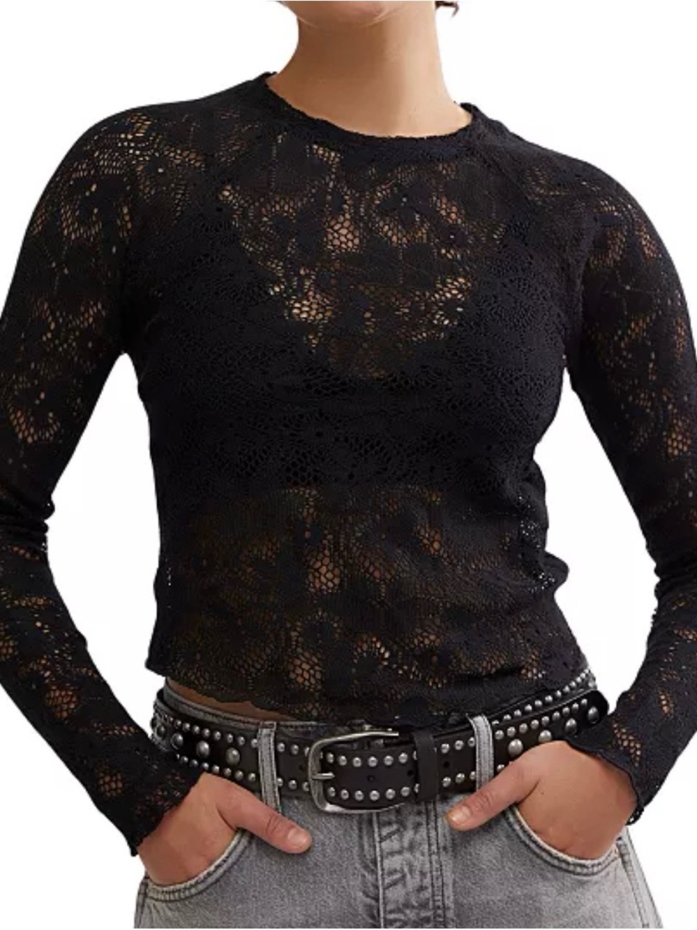 Free People “In the Meadow” Semisheer Cotton Blend Lace Top